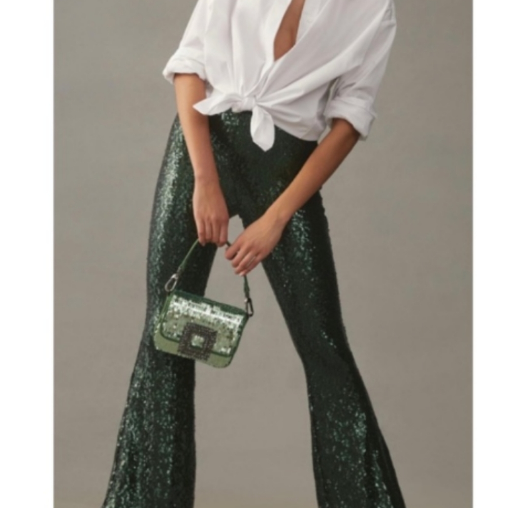 Brand new Anthropologie size 4 sequin green pants